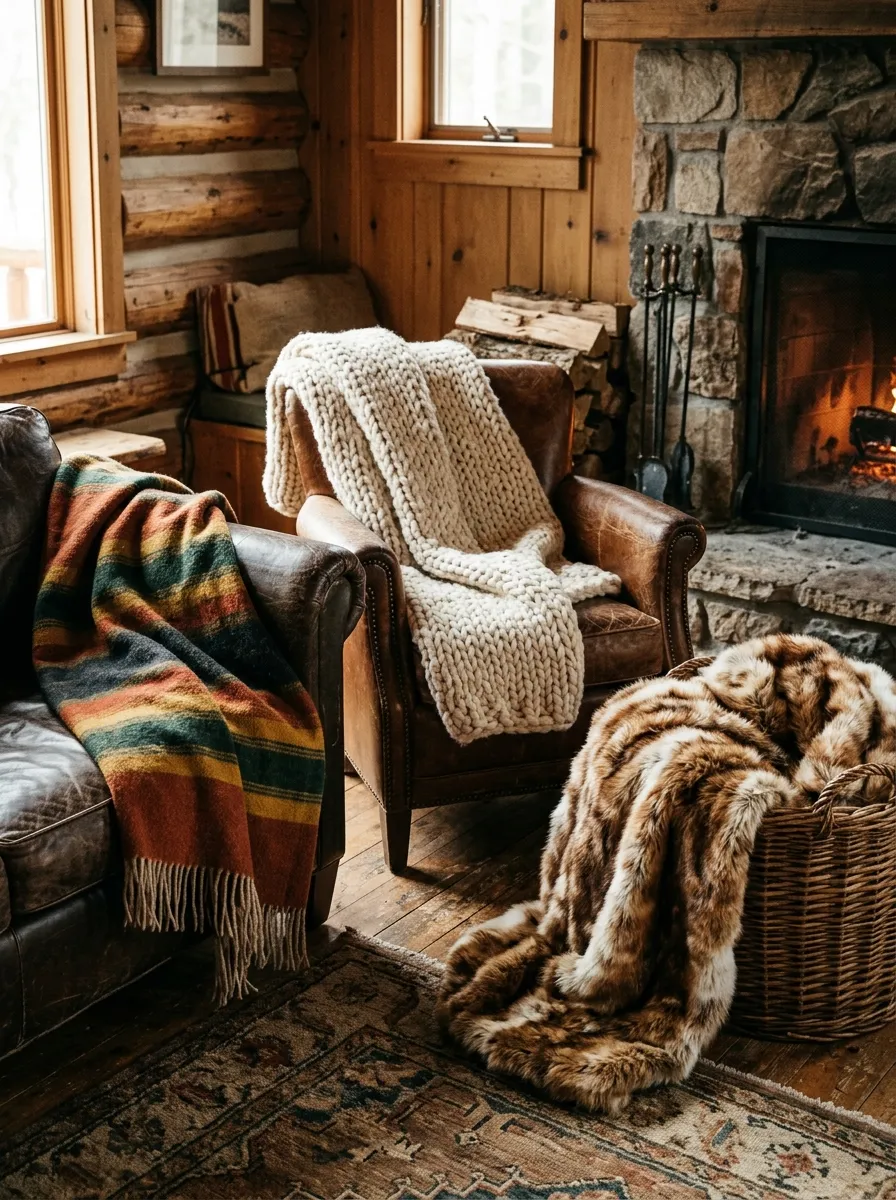Why This Mountain Living Room Has Three Throws, None Matching, All Perfect