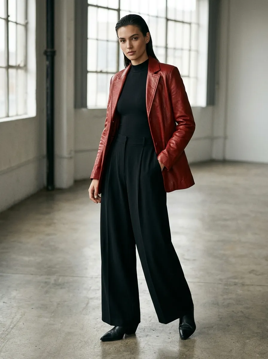 Wide Leg Pants Balance the Leather